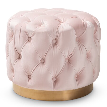 Baxton Studio Valeria Pink Velvet Upholstered Gold-Finished Button Tufted Ottoman 152-9378